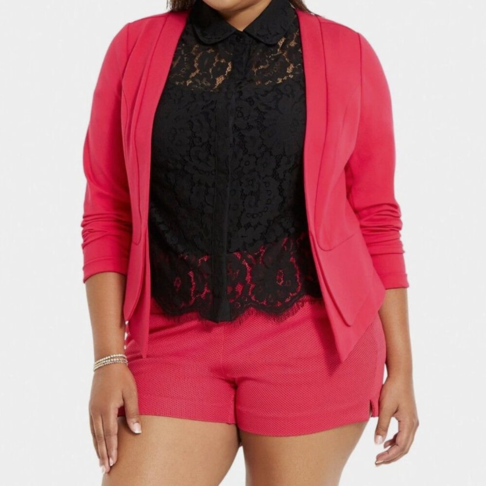 Torrid Ponte Cutaway Blazer Fuchsia Pink Open Front Preppy size 3X